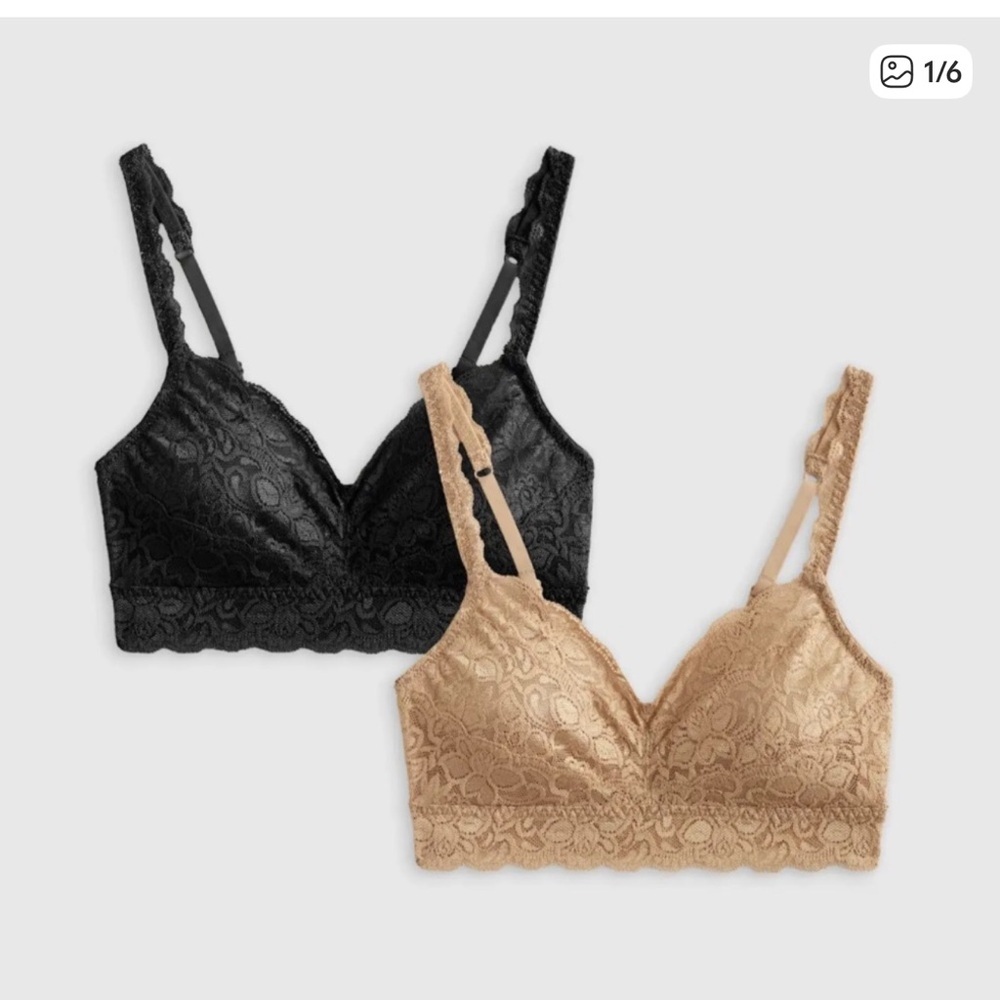 Quince Stretch Lace Sweetheart Bralette (2-pack) Black Clay NEW
